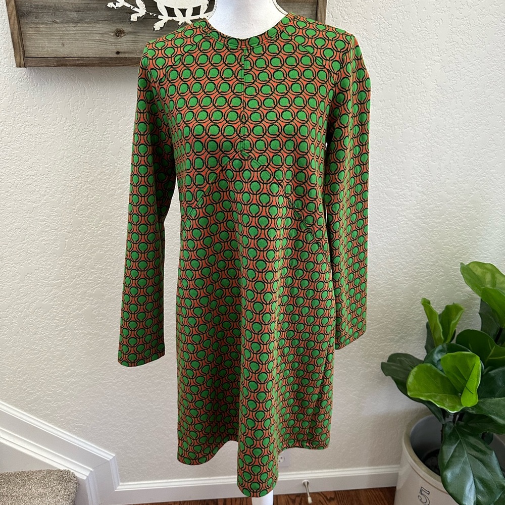 Anthropologie Maeve green long sleeve retro look dress ladies M NWT